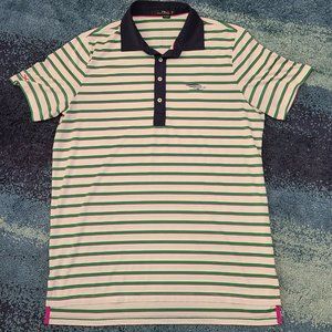 RLX Ralph Lauren Short Sleeve Golf Polo Shirt Striped Green/Pink Large